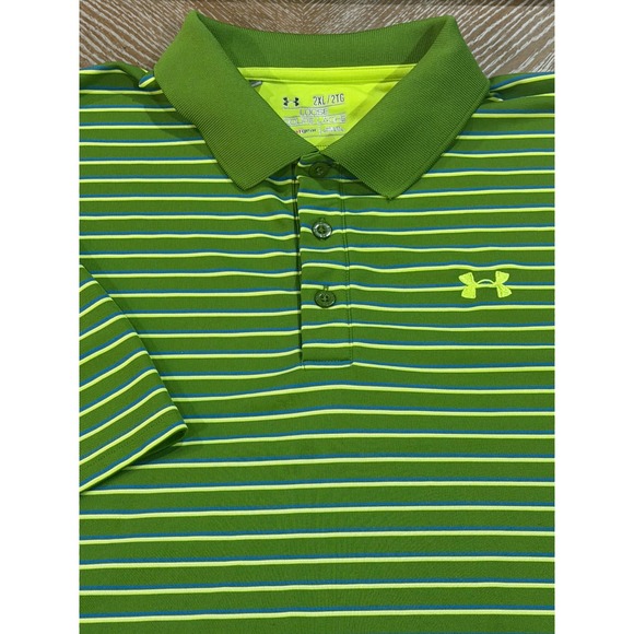 Under Armour Other - Under Armour Mens 2XL Green Striped HeatGear Loose Fit Golf Polo Shirt